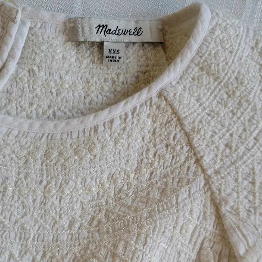 Madewell White Blouse with Puff Sleeves Women's Size XXS - Picture 8 of 10